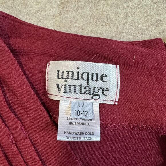 Unique Vintage Burgundy Delores Dress Fit & Flare Women’s 10 Retro Rockabilly - Picture 3 of 9